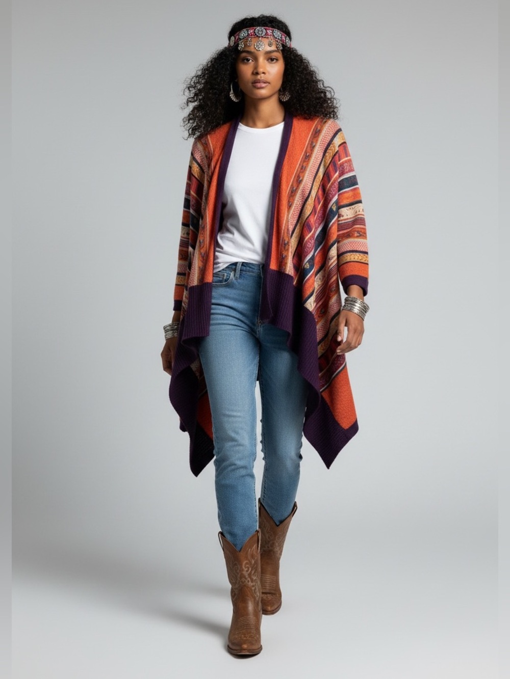 Anthropologie FREEWAY Open Front Waterfall Drape Cardigan Boho Fall Colors Sz M